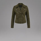 Olive Green Suede Biker Jacket