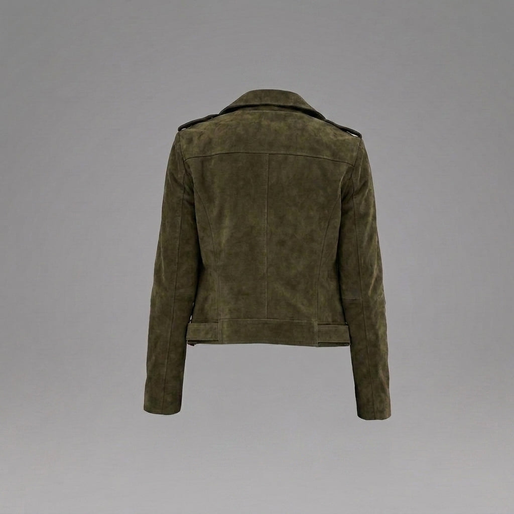 Olive Green Suede Biker Jacket