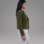 Olive Green Suede Biker Jacket