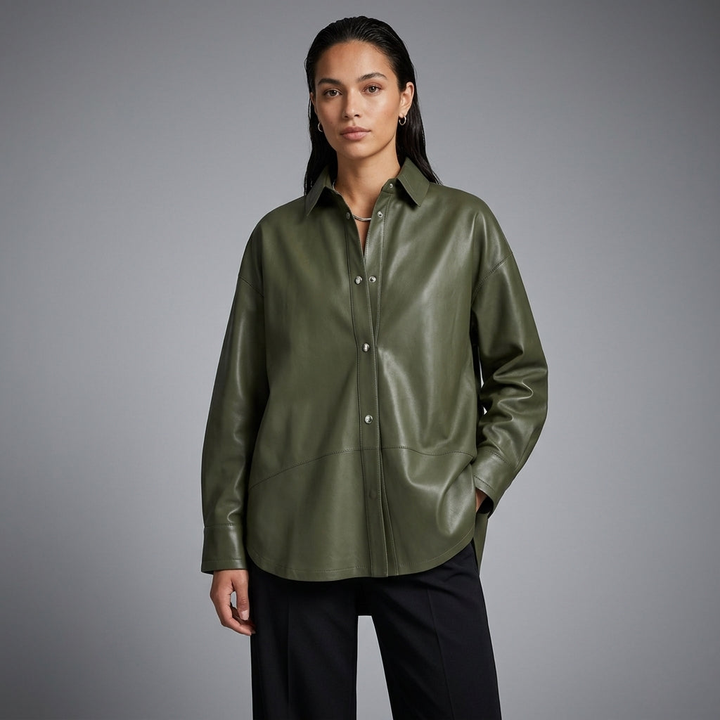 Women's Olive Leather Shirt