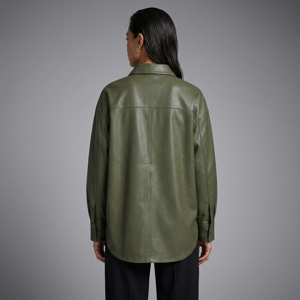 Women's Olive Leather Shirt