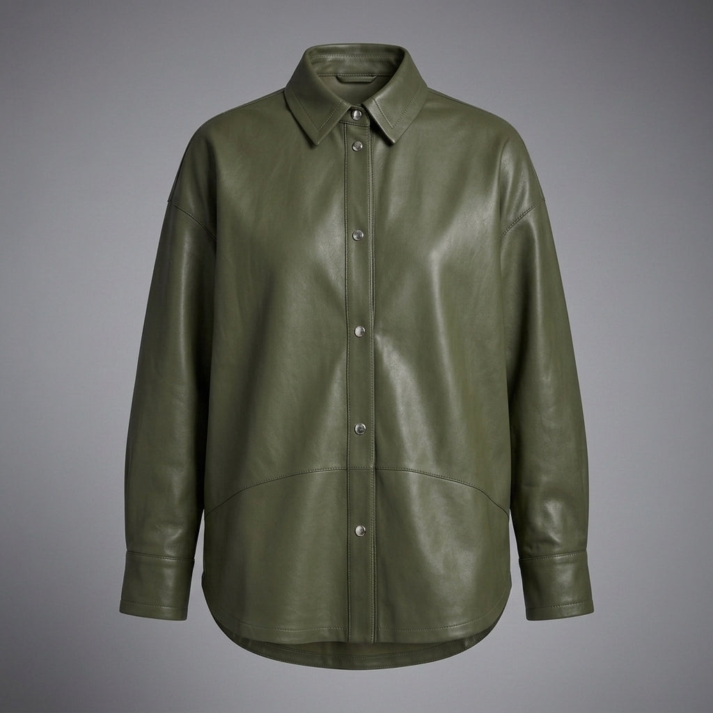 Women's Olive Leather Shirt