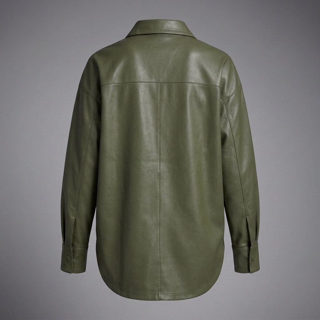 Women's Olive Leather Shirt