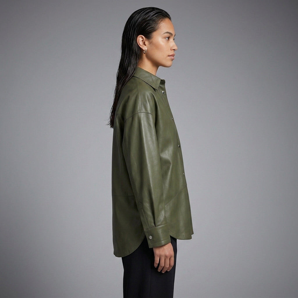 Women's Olive Leather Shirt