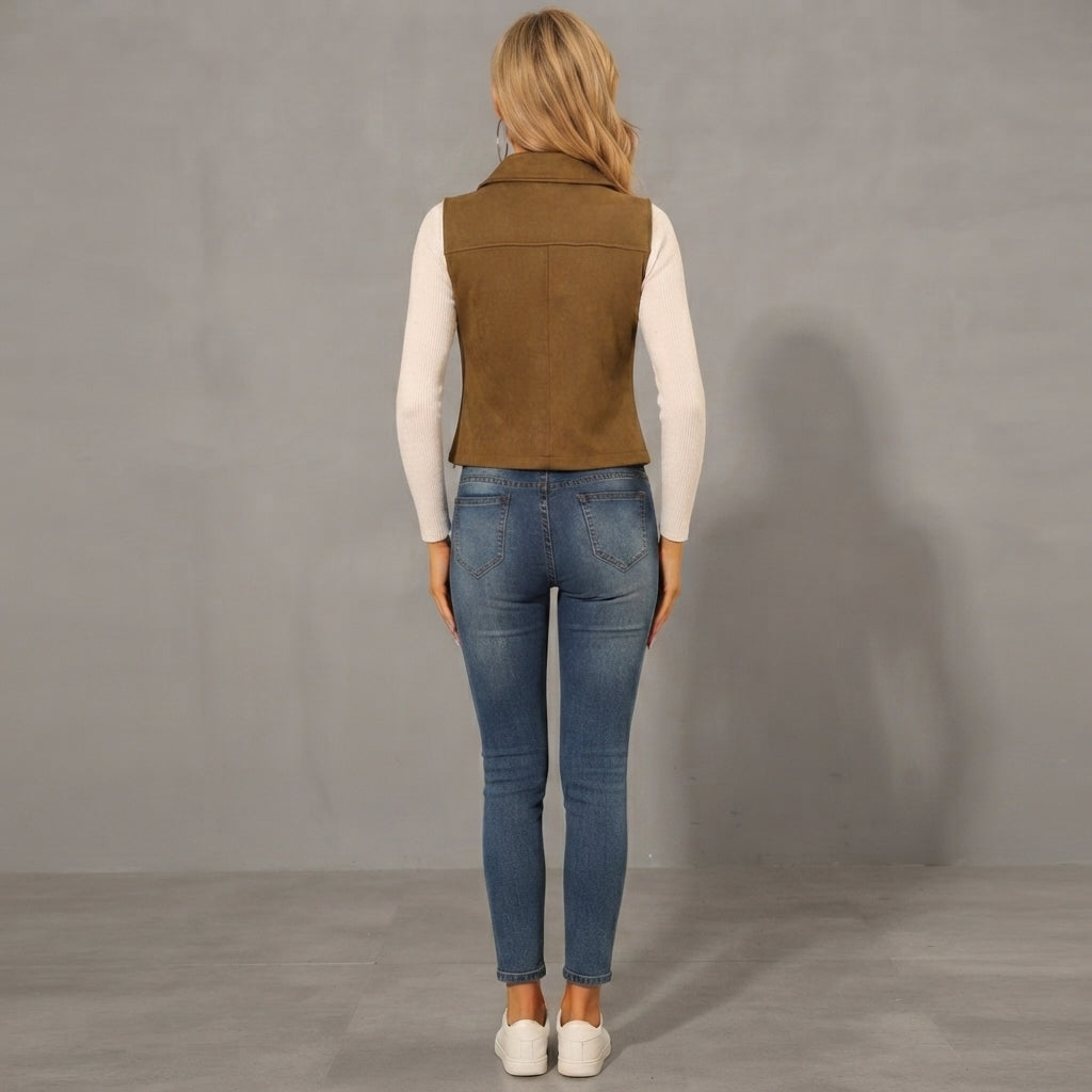 Olive Tan Suede Biker Vest