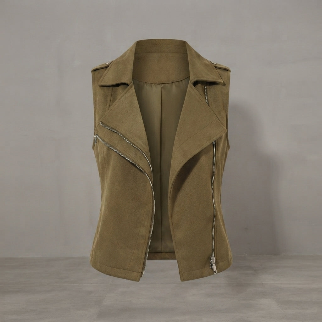 Olive Tan Suede Biker Vest