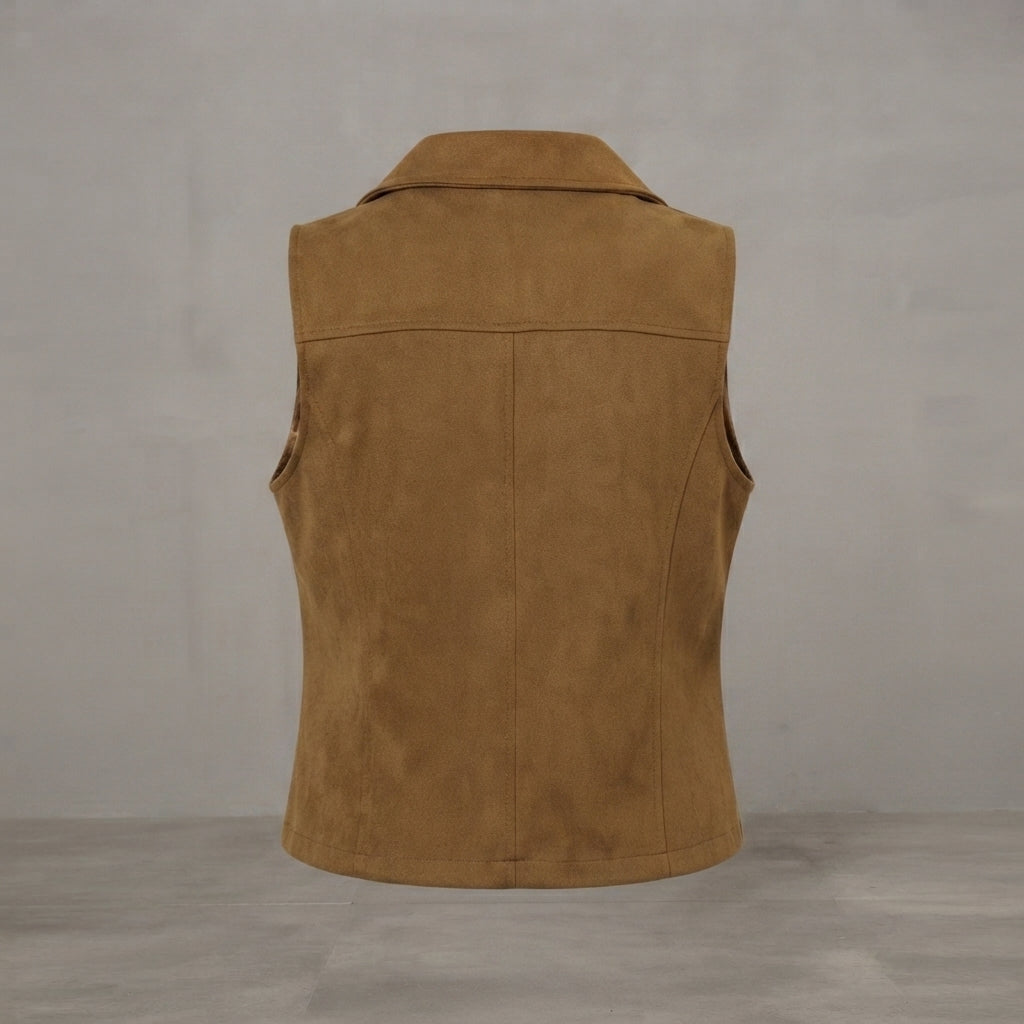 Olive Tan Suede Biker Vest