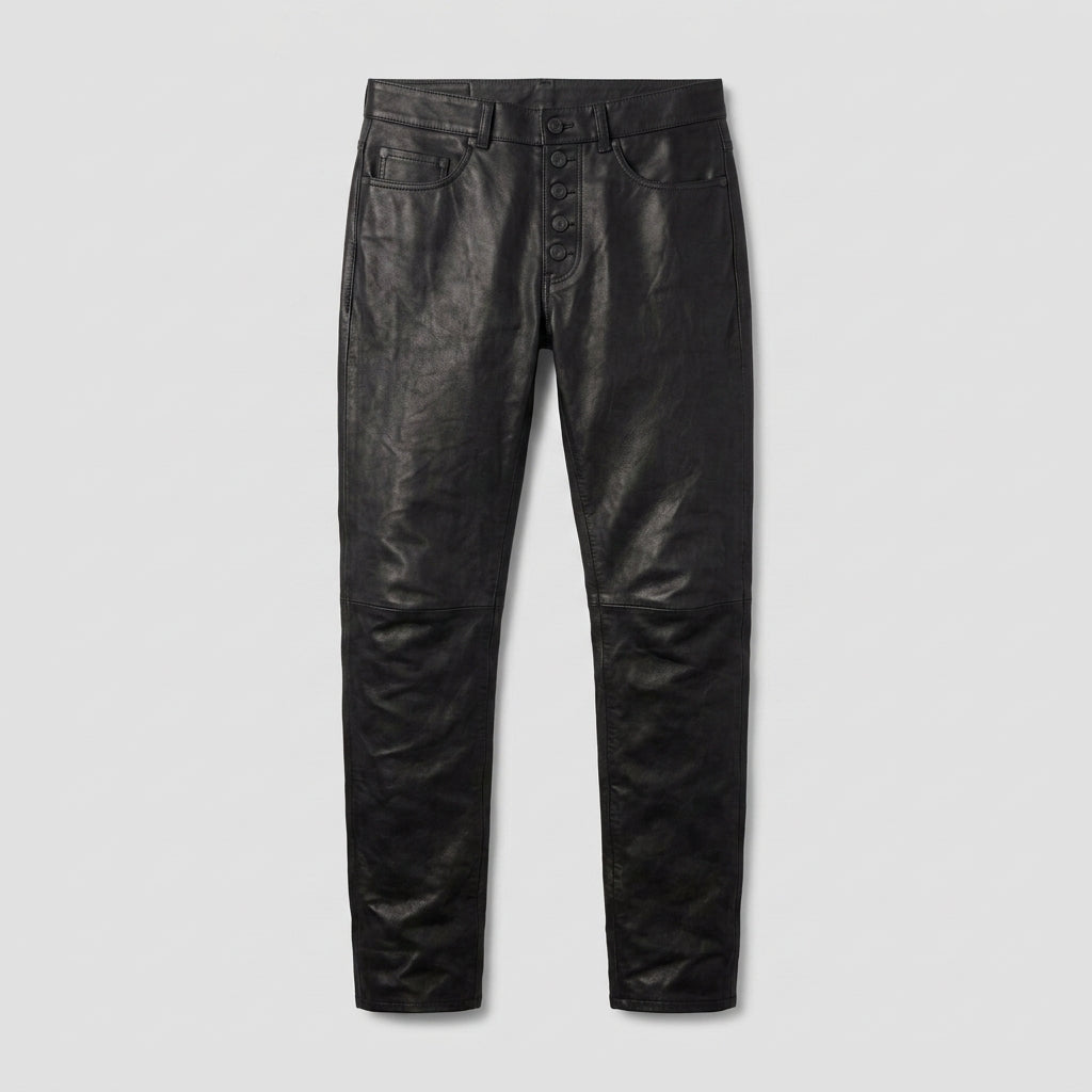 Men's Genuine Leather Pants Premium Slim Fit Biker Trousers