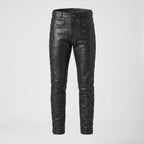 Men's Black Leather Pants Classic Motorcycle Riding Trousers