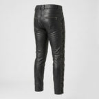 Men's Black Leather Pants Classic Motorcycle Riding Trousers