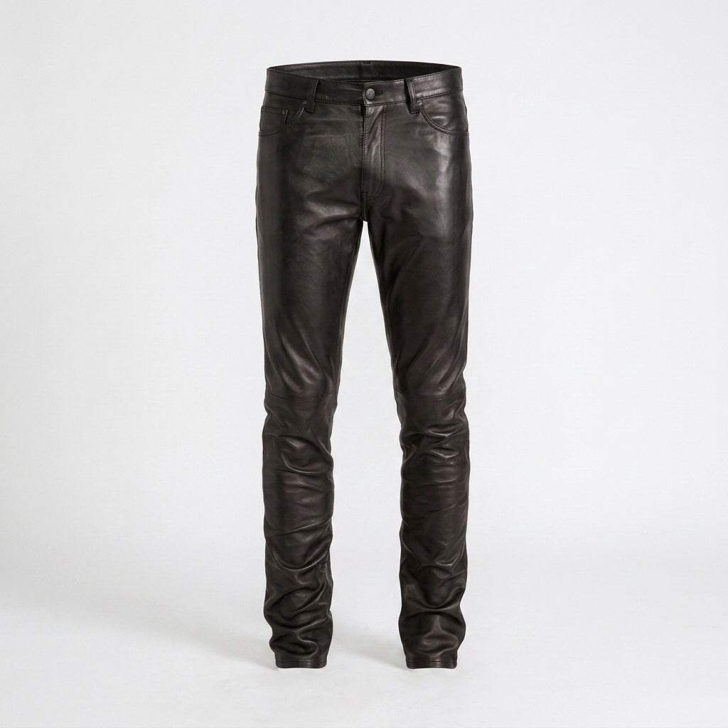 Men's Vintage Leather Pants Distressed Biker Motorcycle Trousers