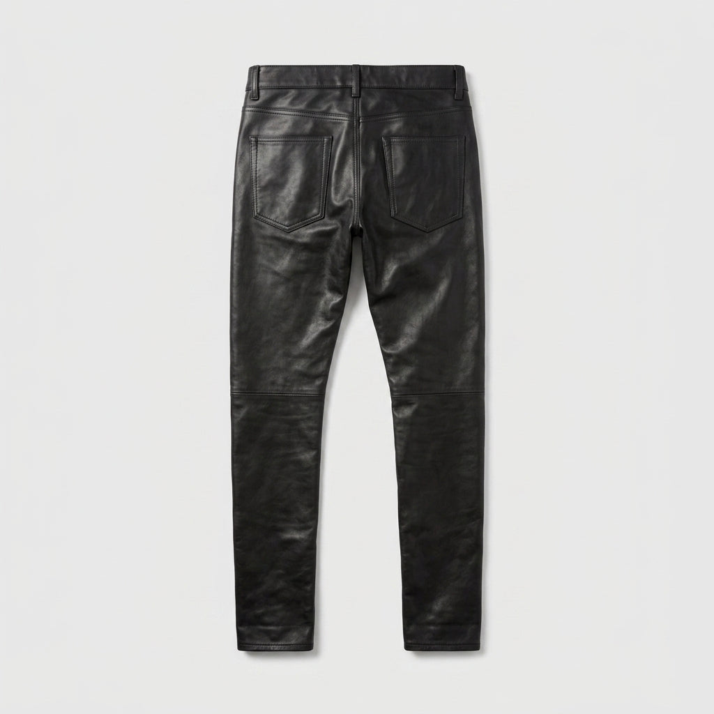 Men's Vintage Leather Pants Distressed Biker Motorcycle Trousers