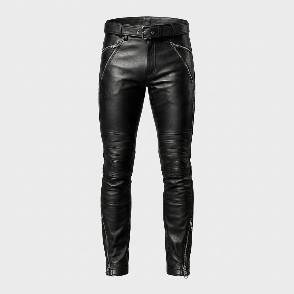 Men's Leather Cargo Pants Genuine Leather Utility Trousers