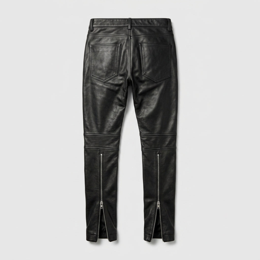 Men's Leather Cargo Pants Genuine Leather Utility Trousers
