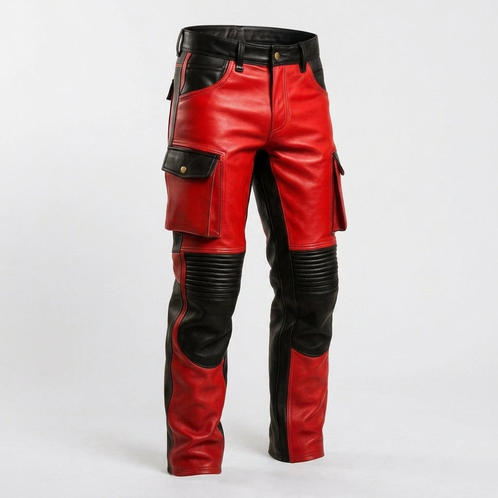 Men's Straight Leg Leather Pants Classic Genuine Leather Bottoms