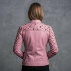 Women's Pink Punk Metal-Studded Leather Jacket