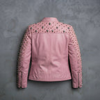 Women's Pink Punk Metal-Studded Leather Jacket