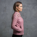 Women's Pink Punk Metal-Studded Leather Jacket