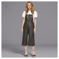 Black Leather Utility Romper for Women