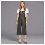 Black Leather Utility Romper for Women
