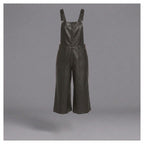 Black Leather Utility Romper for Women