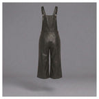 Black Leather Utility Romper for Women