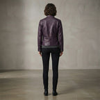 Women's Purple Snap-Collar Leather Jacket