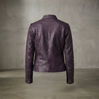 Women's Purple Snap-Collar Leather Jacket
