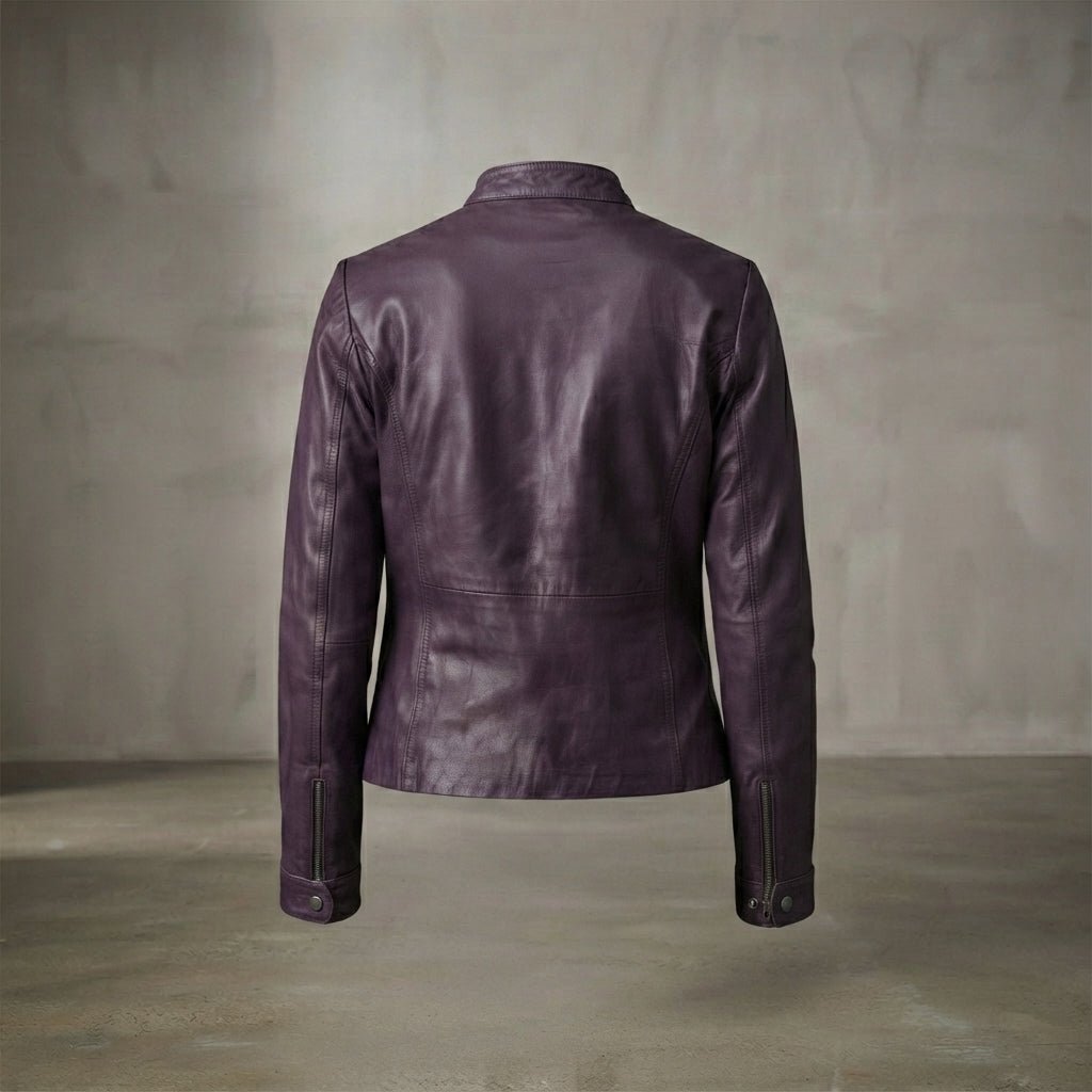 Women's Purple Snap-Collar Leather Jacket