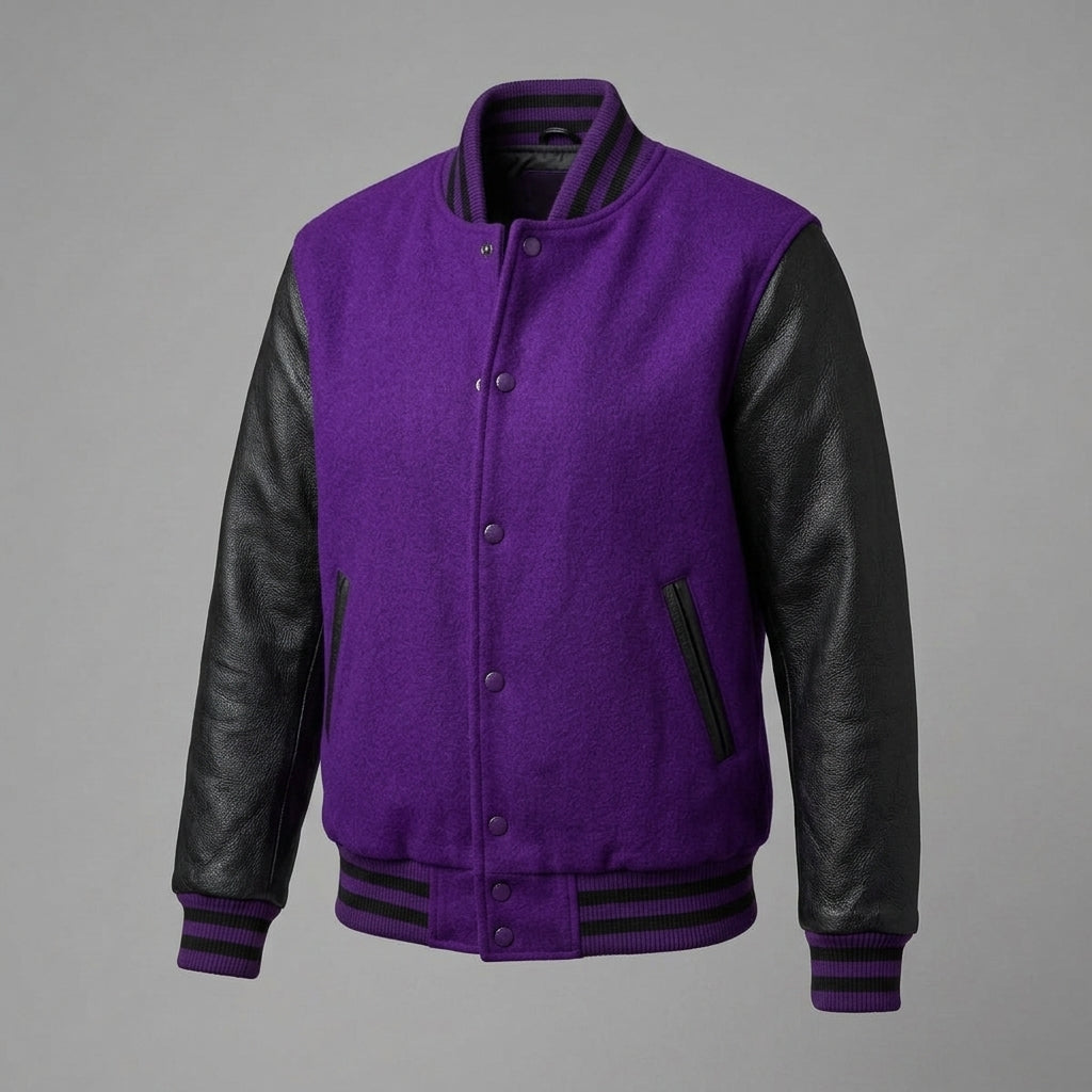 Women's Purple & Black Leather Varsity Jacket