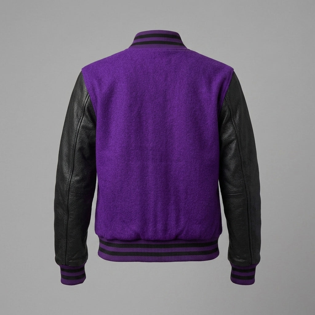 Women's Purple & Black Leather Varsity Jacket
