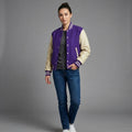 Women's Purple & Cream Leather Varsity Jacket