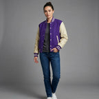 Women's Purple & Cream Leather Varsity Jacket
