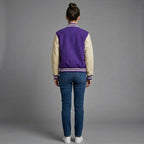 Women's Purple & Cream Leather Varsity Jacket