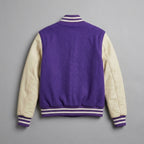 Women's Purple & Cream Leather Varsity Jacket