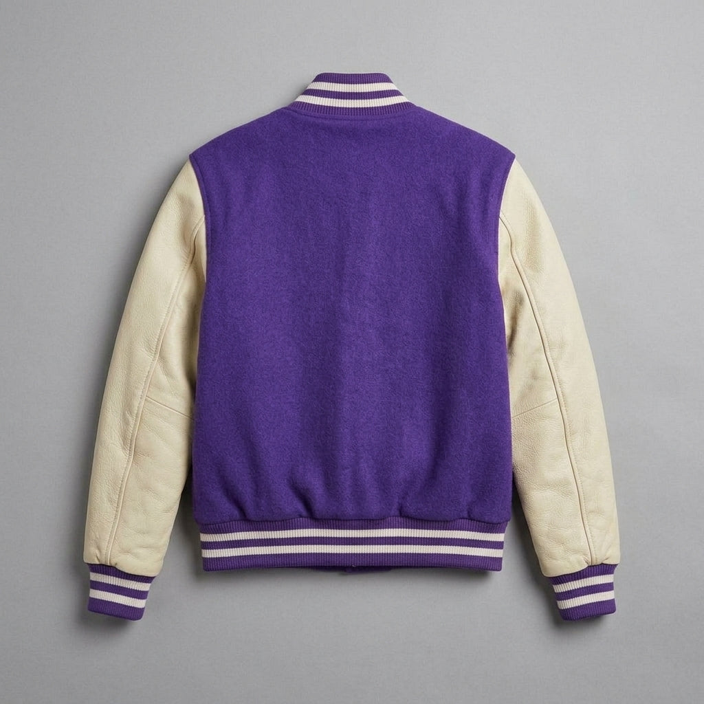 Women's Purple & Cream Leather Varsity Jacket