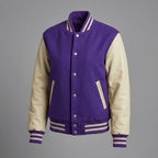 Women's Purple & Cream Leather Varsity Jacket