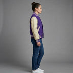 Women's Purple & Cream Leather Varsity Jacket