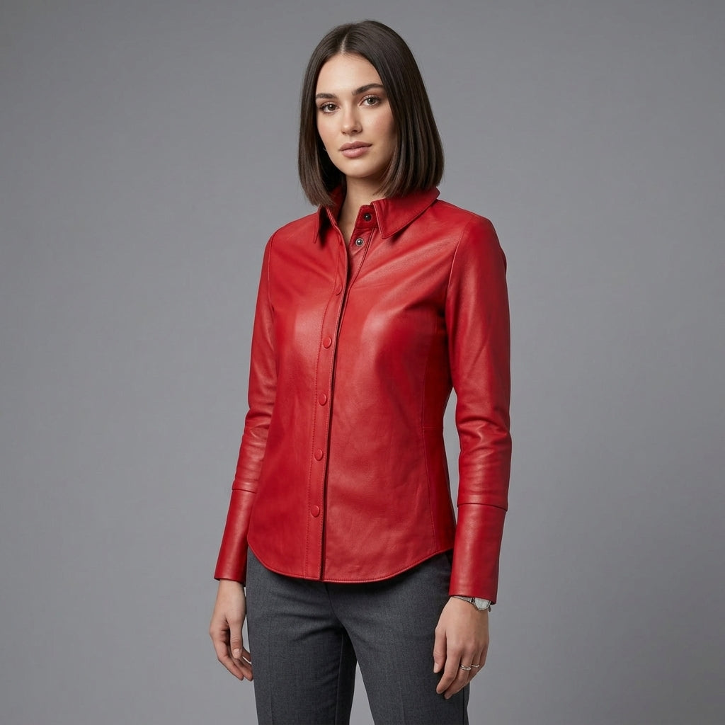 Women's Red Leather Shirt