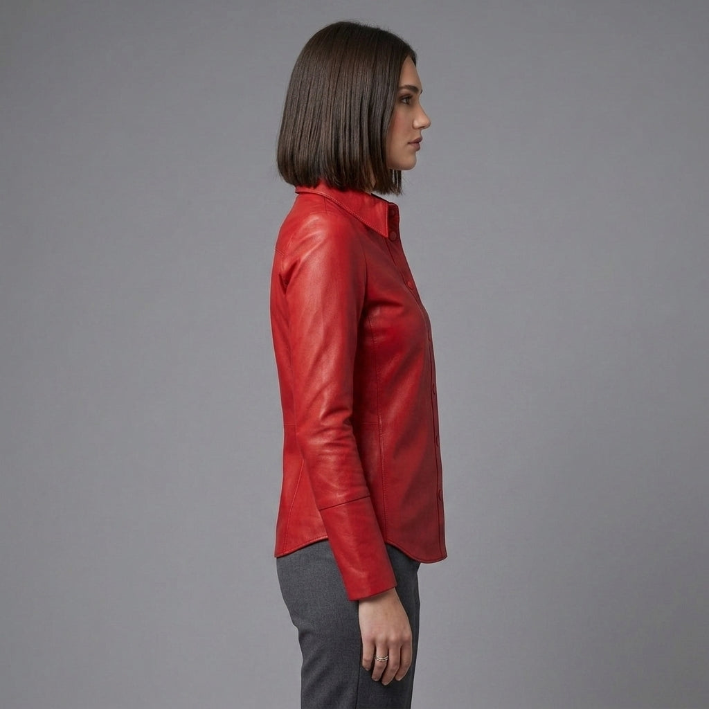 Women's Red Leather Shirt