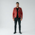 Men's Red Studded Motorcycle Leather Jacket