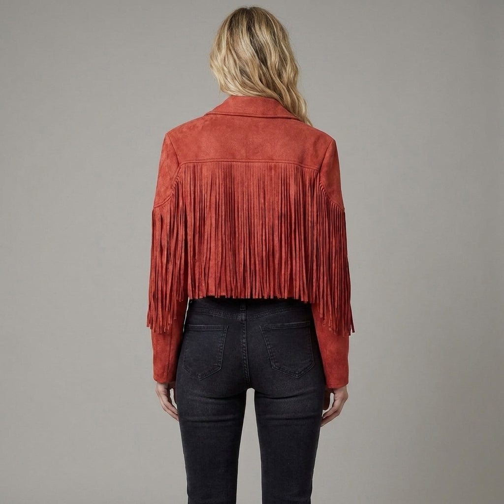 Red Suede Fringe Western Jacket