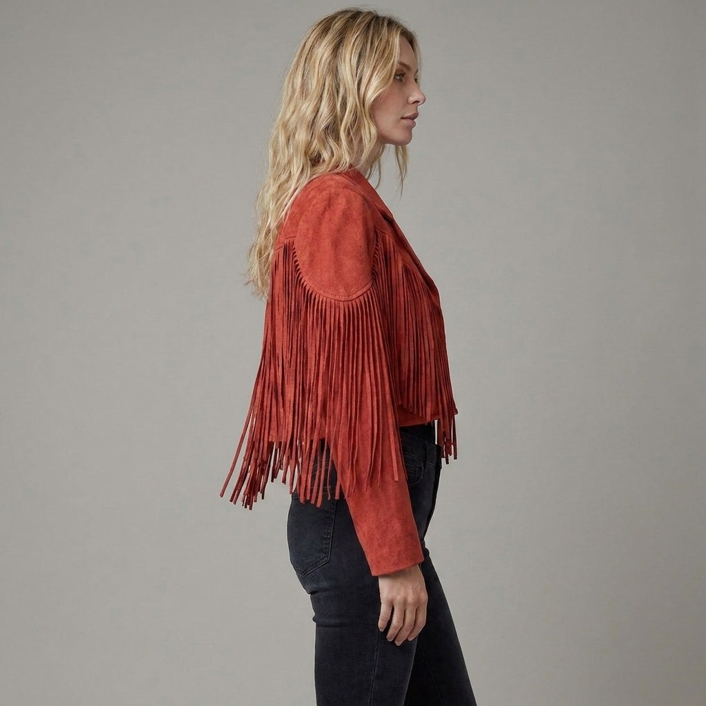 Red Suede Fringe Western Jacket