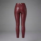 Women's Red Vegan Leather Pants with Zipper Pockets