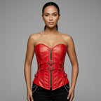 Red Chain & Zip Leather Corset
