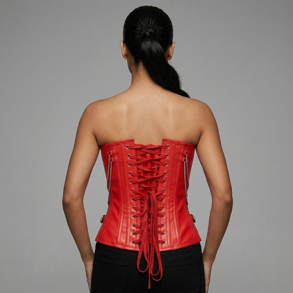 Red Chain & Zip Leather Corset