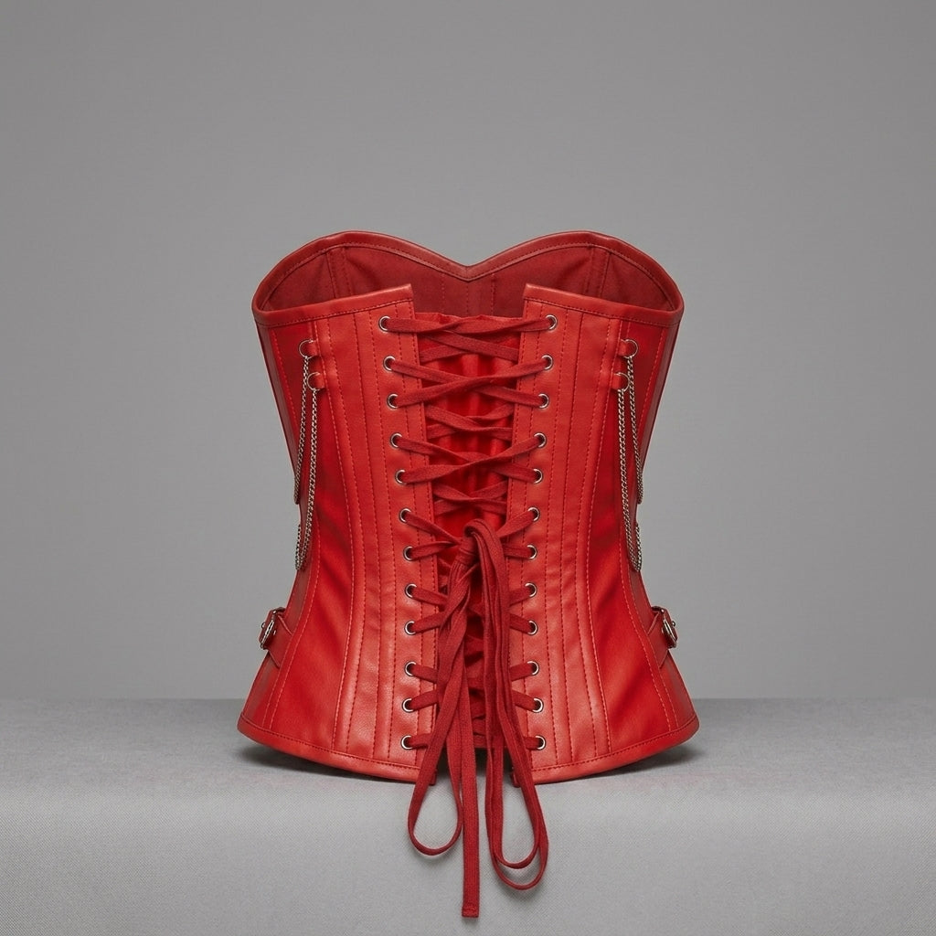 Red Chain & Zip Leather Corset