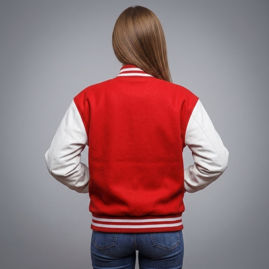 Women's Red & White Leather Varsity Jacket