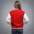 Women's Red & White Leather Varsity Jacket