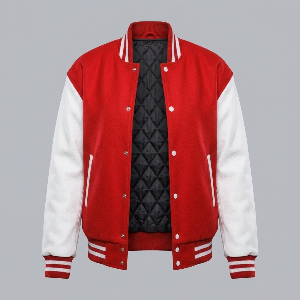Women's Red & White Leather Varsity Jacket